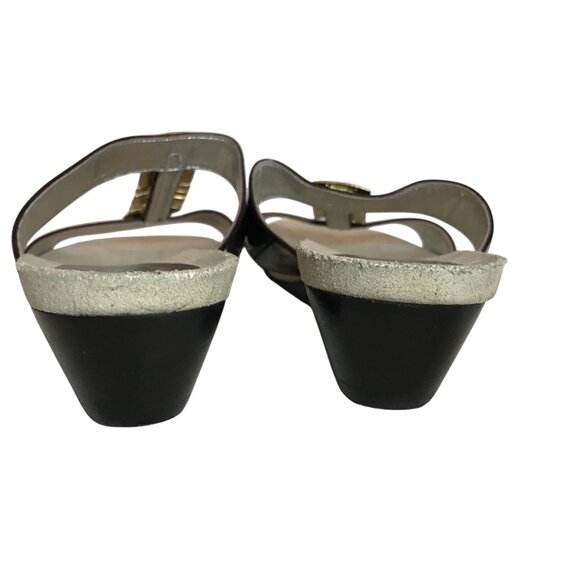 Ros Hommerson Brown Leather & Gold Wedge Slide Sandals Womens 11M - Picture 9 of 10